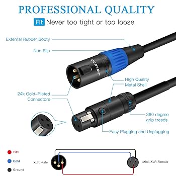 ❤️ラスト1点❤️ - ミニXLRオス&メスケーブル デュアルミニ3ピン Amazon.com: Shuigu 3.5mm to Dual Mini XLR Cable, Dual Mini